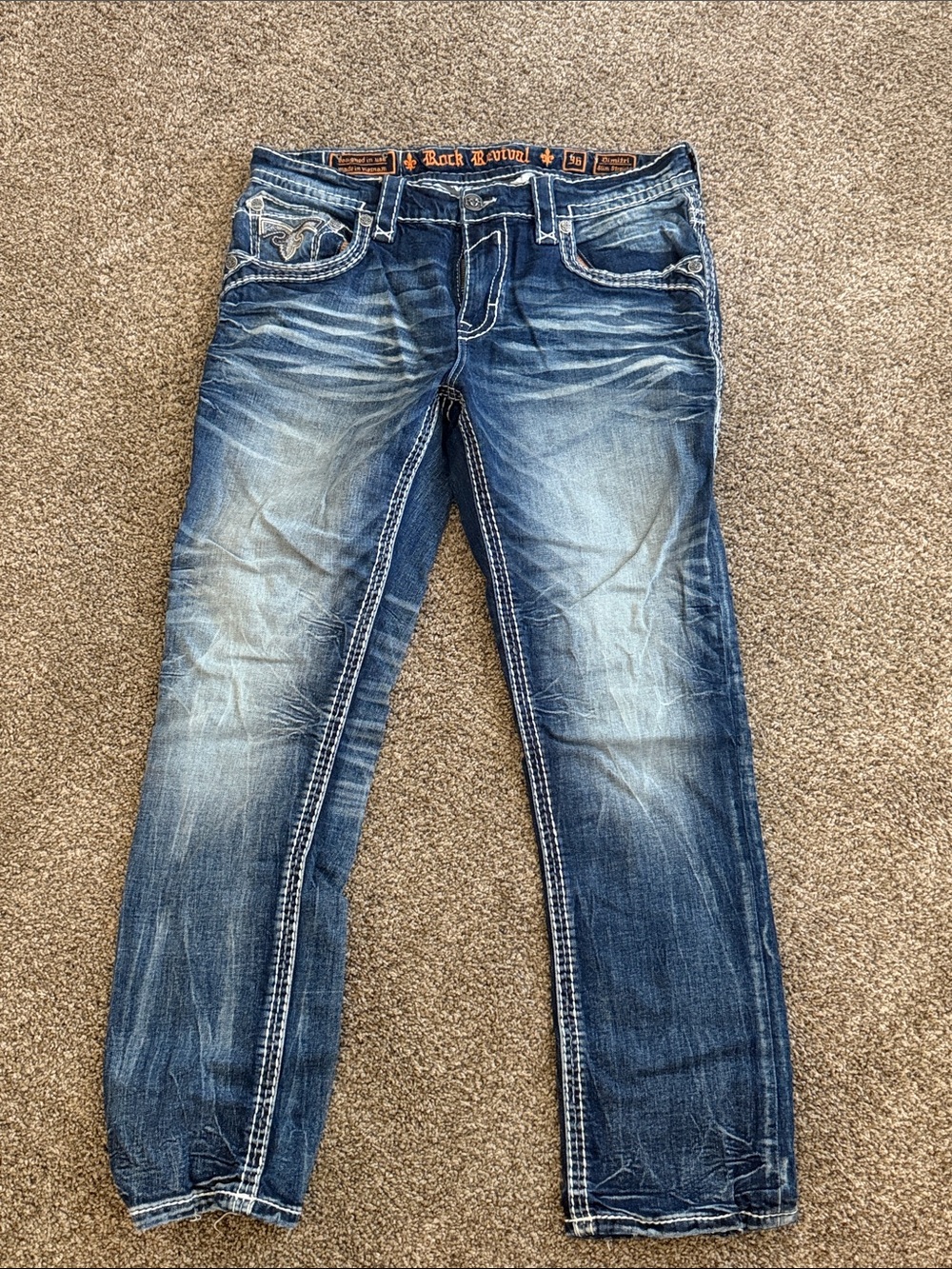 Rock Revival Distressed Medium Blue Denim Jeans